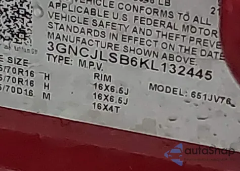 2019 Chevrolet Trax Lt from USA, damaged, VIN 3GNCJLSB6KL132445